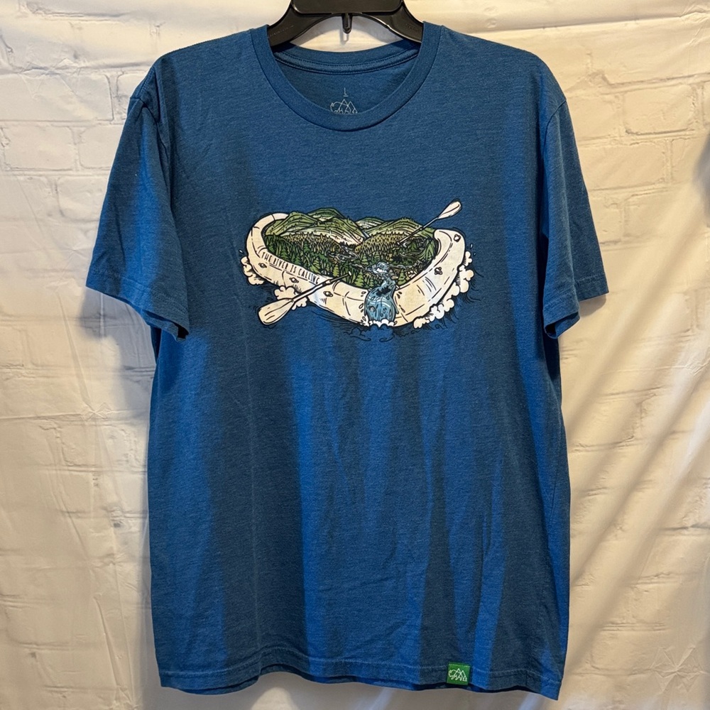Wild Tribute Blue Graphic Rafting Tee Large